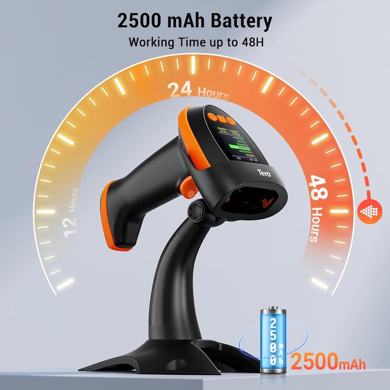 Tera Barcode Scanner Wireless 2D with Stand: Pro Version Digital Setting Screen Keypad Works with Bluetooth 2.4G Wireless USB Wired Extra Fast Scanning Speed Handheld Bar Code Reader HW0009-Z - Image 3